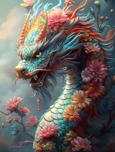 Diamond Painting Erwachsene, Diamond Painting Drachen Crystal Art Blume Muster 5D DIY Diamant Malerei Cross Stitch Stickerei Basteln Erwachsene Set für Deko Wohnzimmer, Geschenke 90x120 cm -ly25082F9 von LUOLYYEI