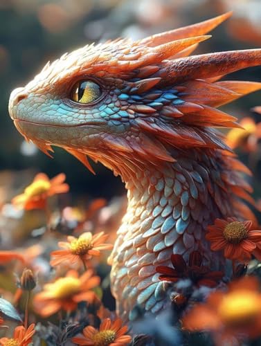 Diamond Painting Erwachsene, Diamond Painting Drachen Crystal Art Blumen Muster 5D DIY Diamant Malerei Cross Stitch Stickerei Basteln Erwachsene Set für Deko Wohnzimmer, Geschenke 60x80 cm -ly2508251 von LUOLYYEI