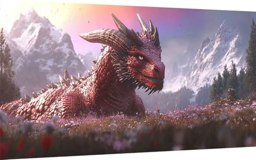Diamond Painting Erwachsene, Diamond Painting Drachen Crystal Art Wiese Muster 5D DIY Diamant Malerei Cross Stitch Stickerei Basteln Erwachsene Set für Deko Wohnzimmer, Geschenke (40x80 cm) -ly2507Z1 von LUOLYYEI
