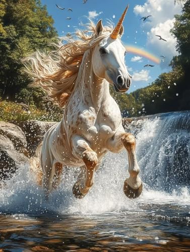 Diamond Painting Erwachsene, Diamond Painting Einhorn Crystal Art Stürze Muster 5D DIY Diamant Malerei Cross Stitch Stickerei Basteln Erwachsene Set für Deko Wohnzimmer, Geschenke 100x135cm -ly25082M4 von LUOLYYEI