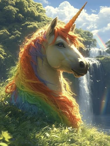 Diamond Painting Erwachsene, Diamond Painting Einhorn Crystal Art Stürze Muster 5D DIY Diamant Malerei Cross Stitch Stickerei Basteln Erwachsene Set für Deko Wohnzimmer 100x135 cm -ly250825QPX4 von LUOLYYEI