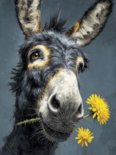 Diamond Painting Erwachsene, Diamond Painting Esel Crystal Art Blume Muster 5D DIY Diamant Malerei Cross Stitch Stickerei Basteln Erwachsene Set für Deko Wohnzimmer, Geschenke 60x80 cm -ly250821W von LUOLYYEI