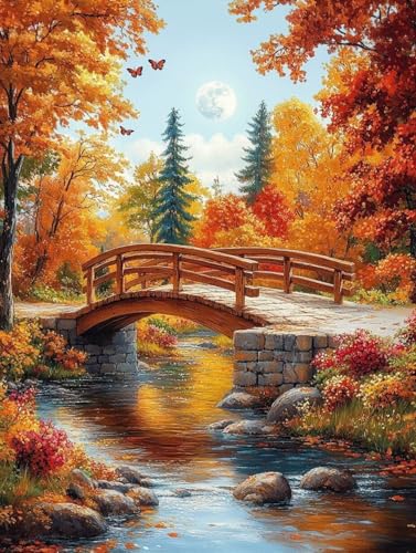 Diamond Painting Erwachsene, Diamond Painting Herbst Crystal Art Landschaft Muster 5D DIY Diamant Malerei Cross Stitch Stickerei Basteln Erwachsene Set für Deko Wohnzimmer 90x120cm -ly25082F6PWU von LUOLYYEI