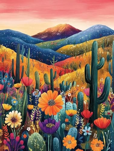 Diamond Painting Erwachsene, Diamond Painting Kaktus Crystal Art Landschaft Muster 5D DIY Diamant Malerei Cross Stitch Stickerei Basteln Erwachsene Set für Deko Wohnzimmer 100x135cm -ly250825S5T8 von LUOLYYEI