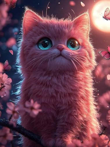 Diamond Painting Erwachsene, Diamond Painting Katze Crystal Art Kirschblüten Muster 5D DIY Diamant Malerei Cross Stitch Stickerei Basteln Erwachsene Set für Deko Wohnzimmer 60x80cm -ly25082965WO von LUOLYYEI