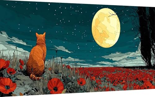 Diamond Painting Erwachsene, Diamond Painting Katze Crystal Art Mond Muster 5D DIY Diamant Malerei Cross Stitch Stickerei Basteln Erwachsene Set für Deko Wohnzimmer, Geschenke (80x160 cm) -ly25073A von LUOLYYEI