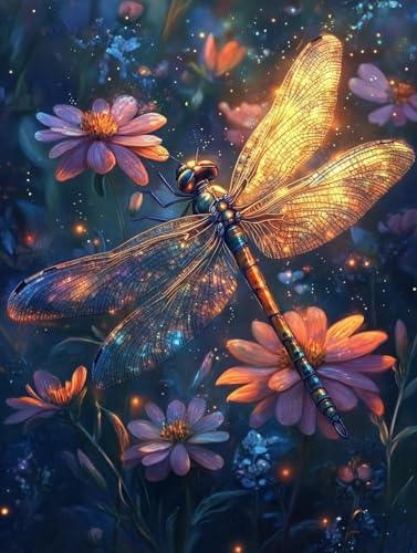 Diamond Painting Erwachsene, Diamond Painting Libelle Crystal Art Blumen Muster 5D DIY Diamant Malerei Cross Stitch Stickerei Basteln Erwachsene Set für Deko Wohnzimmer, Geschenke 50×70cm -ly25082XR von LUOLYYEI