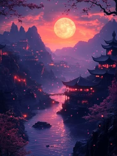 Diamond Painting Erwachsene, Diamond Painting Mond Crystal Art Landschaft Muster 5D DIY Diamant Malerei Cross Stitch Stickerei Basteln Erwachsene Set für Deko Wohnzimmer, Geschenke 90x120cm -ly2508235 von LUOLYYEI