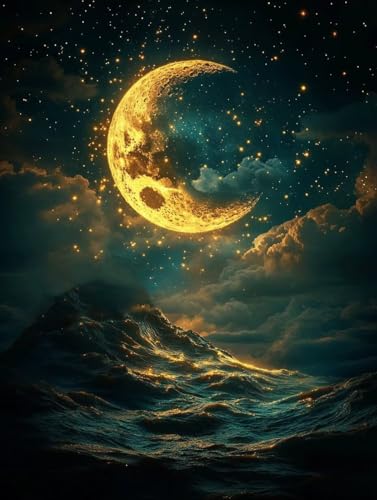 Diamond Painting Erwachsene, Diamond Painting Mond Crystal Art Sternenhimmel Muster 5D DIY Diamant Malerei Cross Stitch Stickerei Basteln Erwachsene Set für Deko Wohnzimmer 100x135 cm -ly25082NR von LUOLYYEI