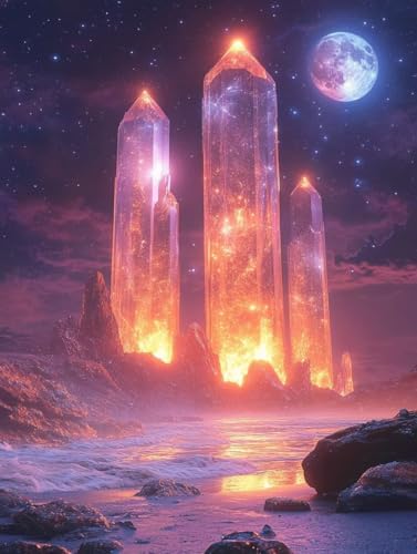 Diamond Painting Erwachsene, Diamond Painting Mond Crystal Art Sternenhimmel Muster 5D DIY Diamant Malerei Cross Stitch Stickerei Basteln Erwachsene Set für Deko Wohnzimmer 50x70cm -ly25082C9H17 von LUOLYYEI
