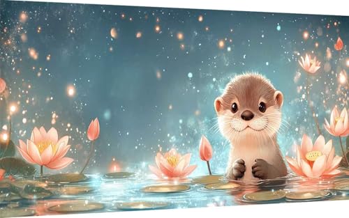 Diamond Painting Erwachsene, Diamond Painting Otter Crystal Art Lotus Muster 5D DIY Diamant Malerei Cross Stitch Stickerei Basteln Erwachsene Set für Deko Wohnzimmer, Geschenke (60x120 cm) -ly250717 von LUOLYYEI