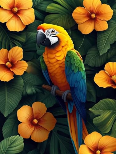 Diamond Painting Erwachsene, Diamond Painting Papagei Crystal Art Blume Muster 5D DIY Diamant Malerei Cross Stitch Stickerei Basteln Erwachsene Set für Deko Wohnzimmer, Geschenke 50x70cm -ly2508290 von LUOLYYEI