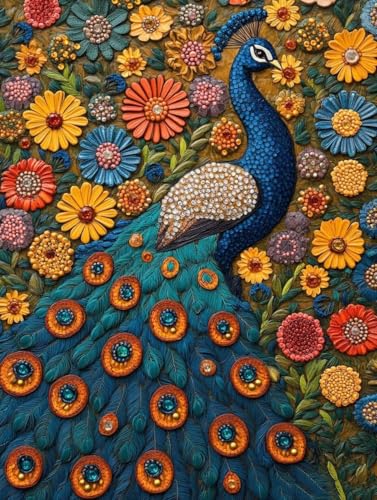Diamond Painting Erwachsene, Diamond Painting Pfau Crystal Art Blumen Muster 5D DIY Diamant Malerei Cross Stitch Stickerei Basteln Erwachsene Set für Deko Wohnzimmer, Geschenke 100×135cm -ly250822V von LUOLYYEI
