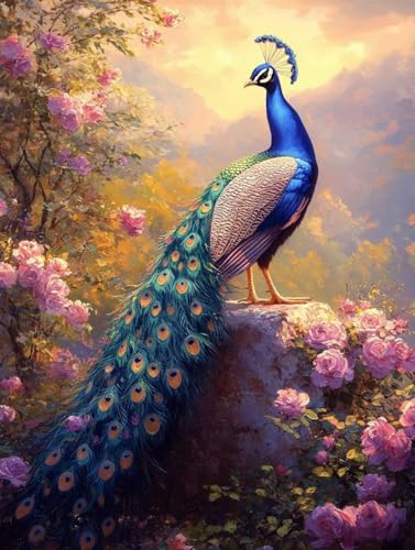 Diamond Painting Erwachsene, Diamond Painting Pfau Crystal Art Rose Muster 5D DIY Diamant Malerei Cross Stitch Stickerei Basteln Erwachsene Set für Deko Wohnzimmer, Geschenke 30×40cm -ly25082C1 von LUOLYYEI