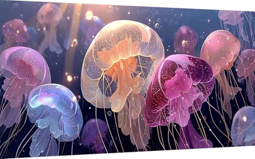 Diamond Painting Erwachsene, Diamond Painting Qualle Crystal Art Tier Muster 5D DIY Diamant Malerei Cross Stitch Stickerei Basteln Erwachsene Set für Deko Wohnzimmer, Geschenke (40x80 cm) -ly25072J von LUOLYYEI