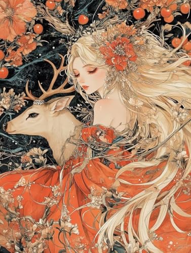 Diamond Painting Erwachsene, Diamond Painting Reh Crystal Art Frau Muster 5D DIY Diamant Malerei Cross Stitch Stickerei Basteln Erwachsene Set für Deko Wohnzimmer, Geschenke 100x135cm -ly25082M3 von LUOLYYEI