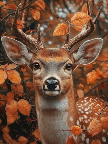 Diamond Painting Erwachsene, Diamond Painting Reh Crystal Art Herbstlaub Muster 5D DIY Diamant Malerei Cross Stitch Stickerei Basteln Erwachsene Set für Deko Wohnzimmer, Geschenke 50x70cm -ly250823B von LUOLYYEI