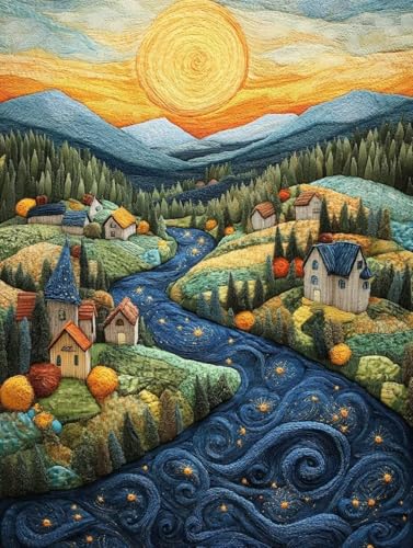 Diamond Painting Erwachsene, Diamond Painting Sonne Crystal Art Häuser Muster 5D DIY Diamant Malerei Cross Stitch Stickerei Basteln Erwachsene Set für Deko Wohnzimmer, Geschenke 50x70cm -ly2508208 von LUOLYYEI