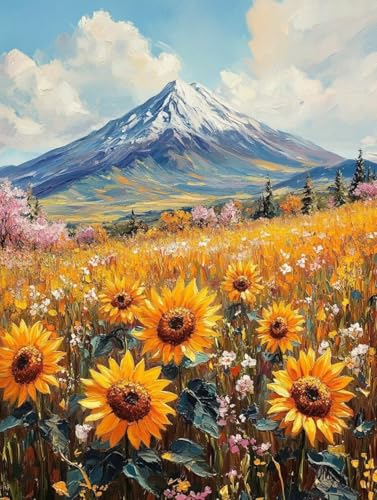 Diamond Painting Erwachsene, Diamond Painting Sonnenblume Crystal Art Berg Muster 5D DIY Diamant Malerei Cross Stitch Stickerei Basteln Erwachsene Set für Deko Wohnzimmer, Geschenke 30×40cm -ly250822R von LUOLYYEI