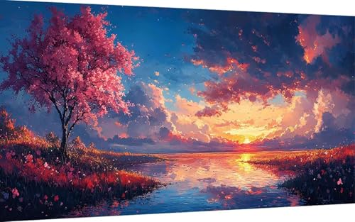 Diamond Painting Erwachsene, Diamond Painting Sonnenuntergang Crystal Art Landschaft Muster 5D DIY Diamant Malerei Cross Stitch Stickerei Basteln Erwachsene Set, Deko Wohnzimmer (80x160 cm) -ly250725 von LUOLYYEI