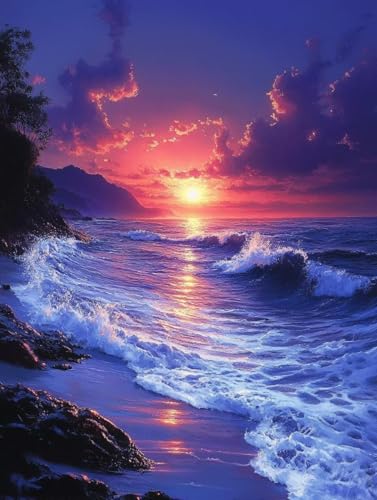 Diamond Painting Erwachsene, Diamond Painting Sonnenuntergang Crystal Art Meer Muster 5D DIY Diamant Malerei Cross Stitch Stickerei Basteln Erwachsene Set für Deko Wohnzimmer 60x80cm -ly25082AW von LUOLYYEI