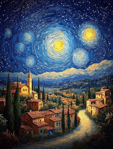 Diamond Painting Erwachsene, Diamond Painting Sternennacht Crystal Art Häuser Muster 5D DIY Diamant Malerei Cross Stitch Stickerei Basteln Erwachsene Set für Deko Wohnzimmer 30x40cm -ly25082E3JYT von LUOLYYEI