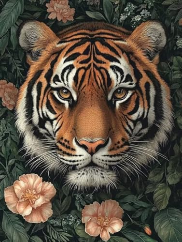 Diamond Painting Erwachsene, Diamond Painting Tiger Crystal Art Pflanzen Muster 5D DIY Diamant Malerei Cross Stitch Stickerei Basteln Erwachsene Set für Deko Wohnzimmer, Geschenke 40x50cm -ly250824H von LUOLYYEI