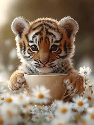 Diamond Painting Erwachsene, Diamond Painting Tiger Crystal Art Tasse Muster 5D DIY Diamant Malerei Cross Stitch Stickerei Basteln Erwachsene Set für Deko Wohnzimmer, Geschenke 90x120cm -ly2508226 von LUOLYYEI