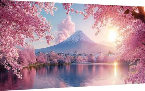Diamond Painting Erwachsene, Diamond Painting Vulkan Fuji Crystal Art Kirschblüten Muster 5D DIY Diamant Malerei Cross Stitch Stickerei Basteln Erwachsene Set, Deko Wohnzimmer (100x200 cm) -ly2507U7 von LUOLYYEI