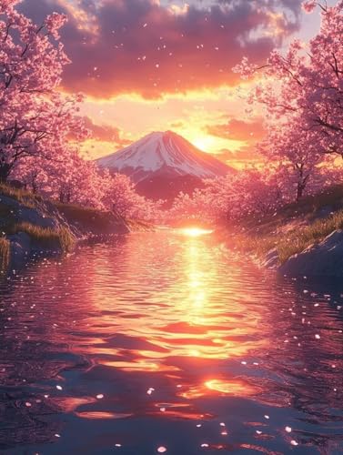 Diamond Painting Erwachsene, Diamond Painting Vulkan Fuji Crystal Art Sonnenuntergang Muster 5D DIY Diamant Malerei Cross Stitch Stickerei Basteln Erwachsene Set für Deko Wohnzimmer 30x40cm -ly2508269 von LUOLYYEI