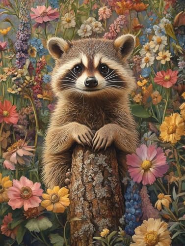 Diamond Painting Erwachsene, Diamond Painting Waschbär Crystal Art Blumen Muster 5D DIY Diamant Malerei Cross Stitch Stickerei Basteln Erwachsene Set für Deko Wohnzimmer 100×135cm -ly25082U7V5N von LUOLYYEI
