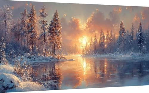 Diamond Painting Erwachsene, Diamond Painting Winter Crystal Art Landschaft Muster 5D DIY Diamant Malerei Cross Stitch Stickerei Basteln Erwachsene Set für Deko Wohnzimmer (40x80 cm) -ly25075CLWB von LUOLYYEI