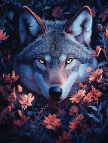 Diamond Painting Erwachsene, Diamond Painting Wolf Crystal Art Blumen Muster 5D DIY Diamant Malerei Cross Stitch Stickerei Basteln Erwachsene Set für Deko Wohnzimmer, Geschenke 60x80cm -ly250827I von LUOLYYEI