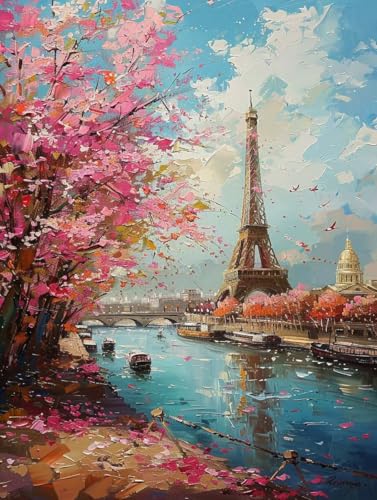 Diamond Painting Erwachsene Kirschblüten Diamond Painting XXL (100x135cm), Diamantmalerei Eiffelturm Crystal Art DIY Basteln Erwachsene Stickerei Kreuzstich Bastelset für Zimmer Deko -L253G3A0Q von LUOLYYEI