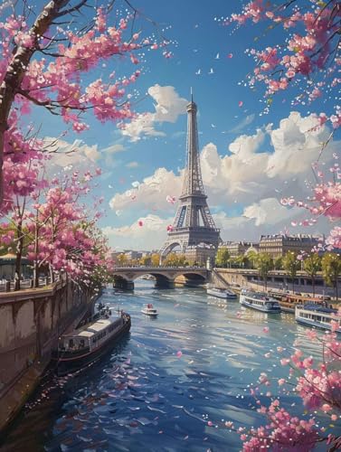 Diamond Painting Erwachsene Kirschblüten Diamond Painting XXL (80 * 110cm), Diamantmalerei Eiffelturm Crystal Art DIY Basteln Erwachsene Stickerei Kreuzstich Bastelset für Zimmer Deko -L253YIMAF von LUOLYYEI