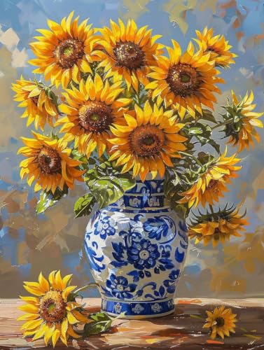Diamond Painting Erwachsene Vase Diamond Painting XXL (20 * 30cm), Diamantmalerei Sonnenblume Crystal Art DIY Basteln Erwachsene Stickerei Kreuzstich Bastelset für Zimmer Deko, Geschenke -L253JZ von LUOLYYEI