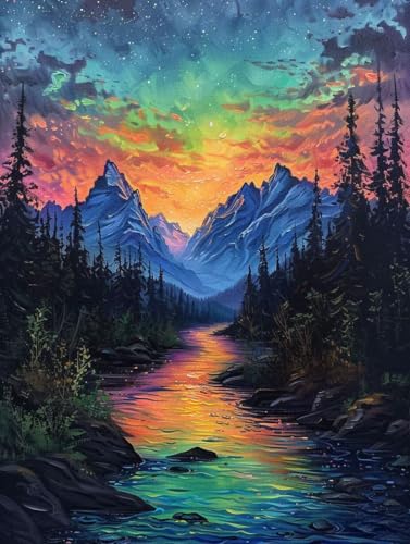 Diamond Painting Erwachsene Wald Diamond Painting XXL (100x135cm), Diamantmalerei Berg Crystal Art DIY Basteln Erwachsene Stickerei Kreuzstich Bastelset für Zimmer Deko, Geschenke für Frauen -L253D1 von LUOLYYEI