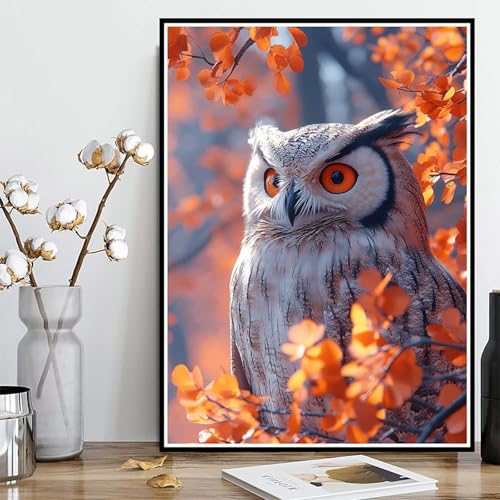 Diamond Painting Eule Diamond Painting XXL 30x40 cm, 5D Crystal Art Herbstlaub Muster DIY Runden Steine Vollbohrer Mosaik Bastelset Erwachsene für Zimmer Deko Wohnzimmer, Geschenke -ly25082Z2W59 von LUOLYYEI