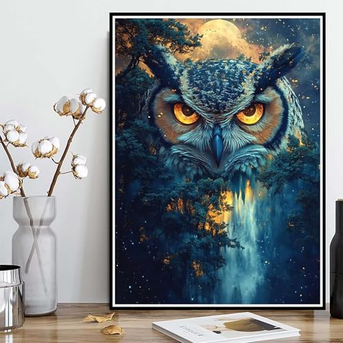 Diamond Painting Eule Diamond Painting XXL 60x80 cm, 5D Crystal Art Wald Muster DIY Runden Steine Vollbohrer Mosaik Bastelset Erwachsene für Zimmer Deko Wohnzimmer, Geschenke für Frauen -ly25082EX von LUOLYYEI