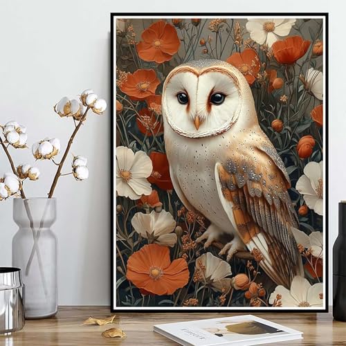 Diamond Painting Eule Diamond Painting XXL 90x120cm, 5D Crystal Art Blumen Muster DIY Runden Steine Vollbohrer Mosaik Bastelset Erwachsene für Zimmer Deko Wohnzimmer, Geschenke für Frauen -ly250826W von LUOLYYEI