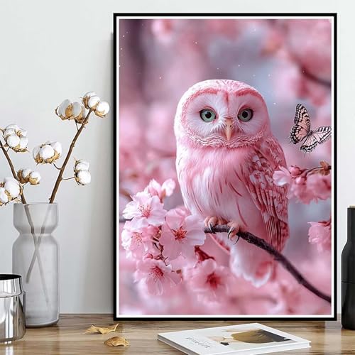 Diamond Painting Eule Diamond Painting XXL 90x120cm, 5D Crystal Art Kirschblüten Muster DIY Runden Steine Vollbohrer Mosaik Bastelset Erwachsene für Zimmer Deko Wohnzimmer, Geschenke -ly25082HW von LUOLYYEI