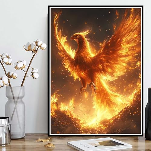 Diamond Painting Feuerphönix Diamond Painting XXL 100x135 cm, 5D Crystal Art Tier Muster DIY Runden Steine Vollbohrer Mosaik Bastelset Erwachsene für Zimmer Deko Wohnzimmer, Geschenke -ly25082Q2 von LUOLYYEI