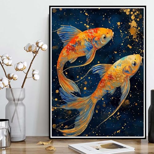 Diamond Painting Fisch Diamond Painting XXL 40x50 cm, 5D Crystal Art Tier Muster DIY Runden Steine Vollbohrer Mosaik Bastelset Erwachsene für Zimmer Deko Wohnzimmer, Geschenke für Frauen -ly25082EV von LUOLYYEI
