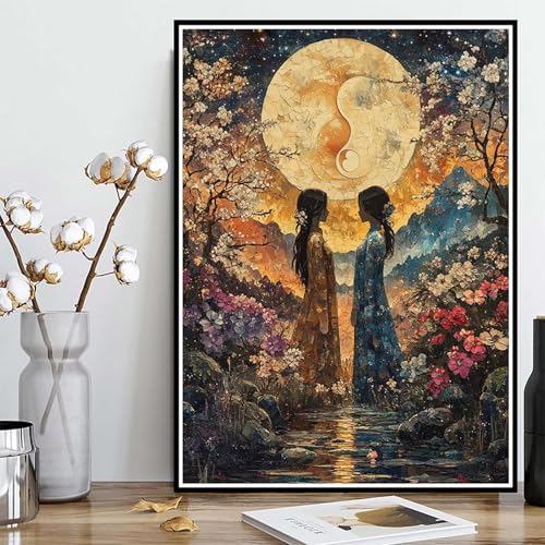 Diamond Painting Frau Diamond Painting XXL 100x135cm, 5D Crystal Art Mond Muster DIY Runden Steine Vollbohrer Mosaik Bastelset Erwachsene für Zimmer Deko Wohnzimmer, Geschenke für Frauen -ly250821G von LUOLYYEI