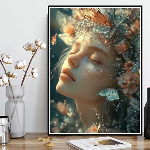 Diamond Painting Frau Diamond Painting XXL 40×50cm, 5D Crystal Art Schmetterling Muster DIY Runden Steine Vollbohrer Mosaik Bastelset Erwachsene für Zimmer Deko Wohnzimmer, Geschenke -ly25082F9 von LUOLYYEI