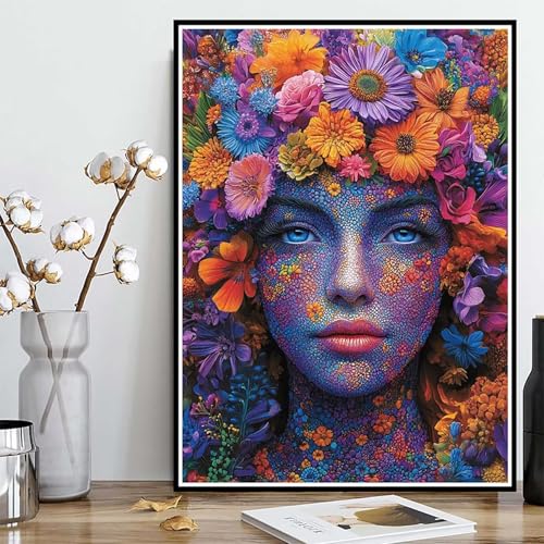 Diamond Painting Frau Diamond Painting XXL 60x80 cm, 5D Crystal Art Blumen Muster DIY Runden Steine Vollbohrer Mosaik Bastelset Erwachsene für Zimmer Deko Wohnzimmer, Geschenke für Frauen -ly25082FR von LUOLYYEI