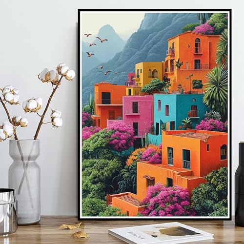 Diamond Painting Häuser Diamond Painting XXL 40x50 cm, 5D Crystal Art Landschaft Muster DIY Runden Steine Vollbohrer Mosaik Bastelset Erwachsene für Zimmer Deko Wohnzimmer, Geschenke -ly2508239 von LUOLYYEI
