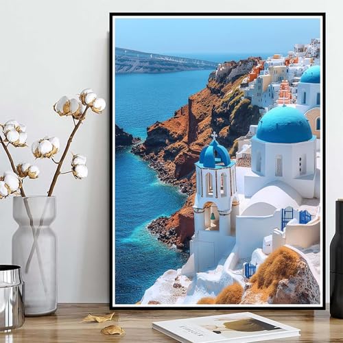 Diamond Painting Häuser Diamond Painting XXL 90x120 cm, 5D Crystal Art Meer Muster DIY Runden Steine Vollbohrer Mosaik Bastelset Erwachsene für Zimmer Deko Wohnzimmer, Geschenke für Frauen -ly2508239 von LUOLYYEI