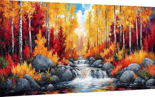 Diamond Painting Herbst Diamond Painting XXL (100x300 cm), 5D Crystal Art Landschaft Muster DIY Eckige Steine Vollbohrer Mosaik Bastelset Erwachsene für Zimmer Deko Wohnzimmer, Geschenke -ly2507I4 von LUOLYYEI