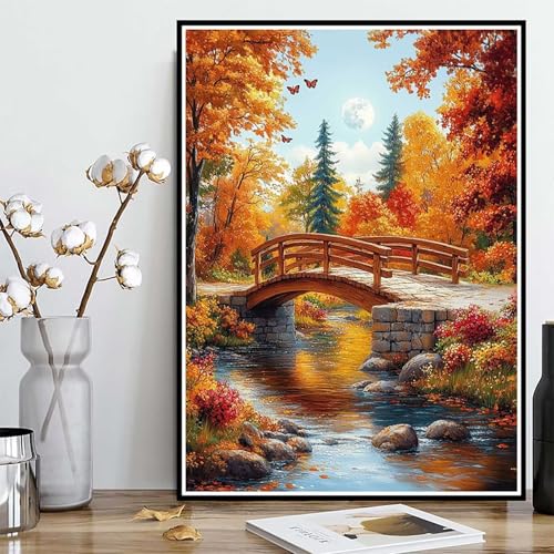 Diamond Painting Herbst Diamond Painting XXL 100x135cm, 5D Crystal Art Landschaft Muster DIY Runden Steine Vollbohrer Mosaik Bastelset Erwachsene für Zimmer Deko Wohnzimmer, Geschenke -ly25082DI von LUOLYYEI